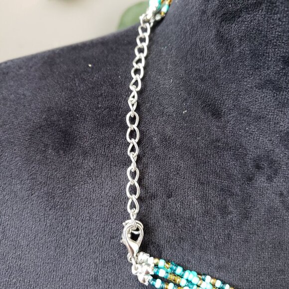 Womens Turquoise & Amber Glass Bead Multi Strand Cross Necklace w/ Lobster Clasp - Picture 6 of 6